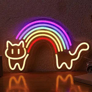 Rainbow Cat Neon Sign Cute Cat Neon Signs for Wall Decor Rainbow Neon Light Sign Dimmable USB Powered LED Neon Light for Bedroom Kid Room Pet Shop Game Room Cat Lovers Pride Gifts