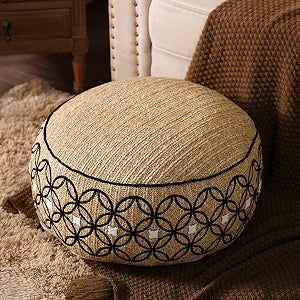 SUTAVIA Pouf Cover Ottoman Unstuffed 20" D x 20" W x 8" H Round Linen Decor