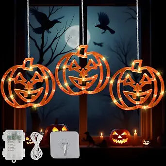 Hanging Window Lights, 48 LED Lights with Orange Pumpkin Shape