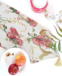 Tache Home Fashion 6250TR Festive Red Floral Christmas Deck The Halls Tapestry Table Runner, 13 x 67