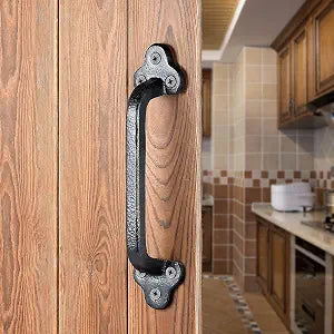 INIRET 2 Packs Black 9" Barn Door Handles, Cast Iron Gate Pull Handles