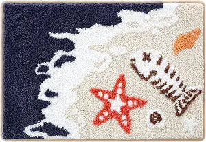Moutina Funny Fishbone Beach Bathroom Rugs 16x24 Inch, Soft and Absorbent Tufted Starfish Bath Mat Non Slip Washable, Japanese Ocean Coastal Nautical Decor for Bathroom Bedroom