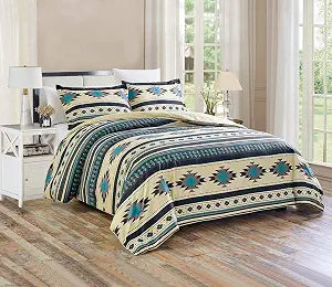 Chezmoi Collection 2-Piece Southwestern Geometric Tribal Multicolor Teal Beige Black Gray Comforter Set, Twin Size