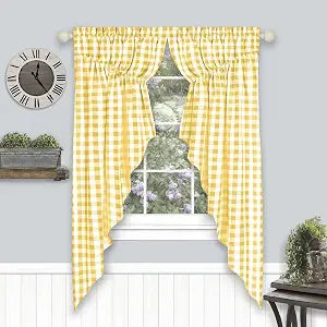 Buffalo Check Gathered Swag Curtain Pair, 72 x 63 in, Yellow & White Plaid