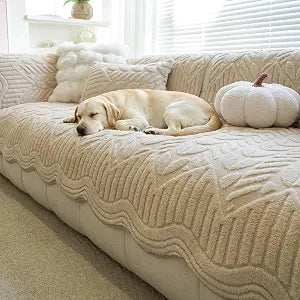 Couch Covers for Sofa, Plush Sofa Cover Washable, Geometric Jacquard Sofa Slipcovers, Non-Slip Couch Cover, Warm Couch Slipcover Furniture Protector for Kids, Pets (1PC,Khaki,36"71")