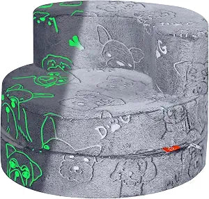 MeMoreCool Glow in the Dark Puppy Kids Chair, 4-in-1 Seat for Ages 3+, Grey
