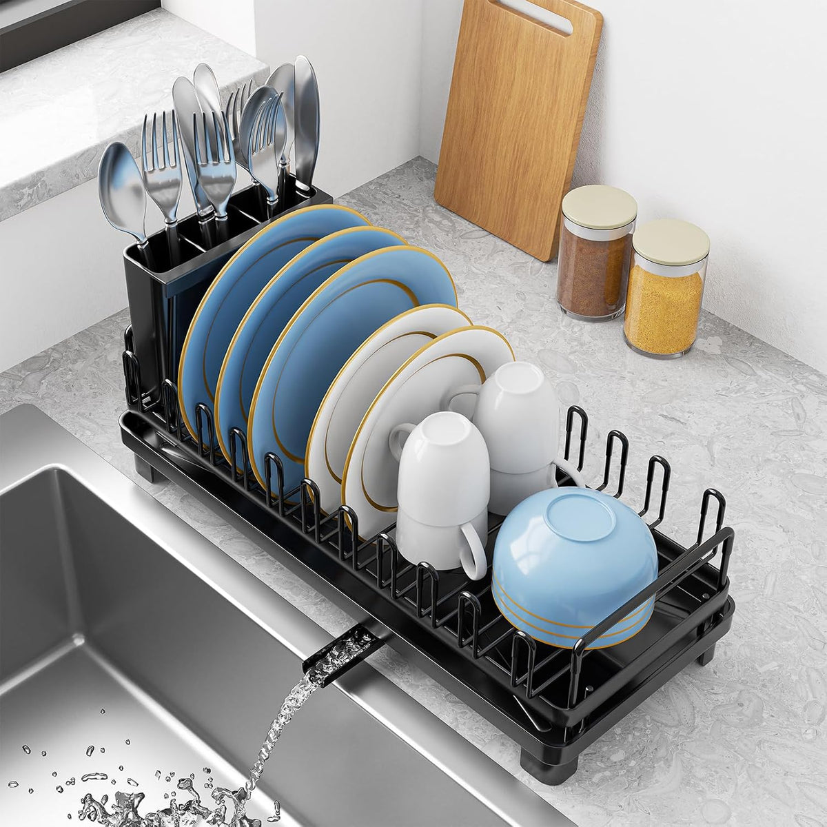 XYZLVSI Small Sink Dish Drying Rack, Compact Dish Drainer with Drainboard