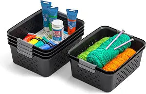 IRIS USA 6-Pack, Small Plastic Storage Basket, Black