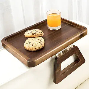 TINAMO Wood Sofa Arm Tray, Clip-On Couch Table for Wide Sofa, Walnut Finish