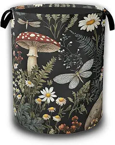 Wild Mushroom Forest Laundry Basket, Laundry Hamper Waterproof Oxford Cloth Tote Collapsible,Clothes Storage Bucket Decorative Toy Organizer For Bathroom Bedroom 16" x 20.8"