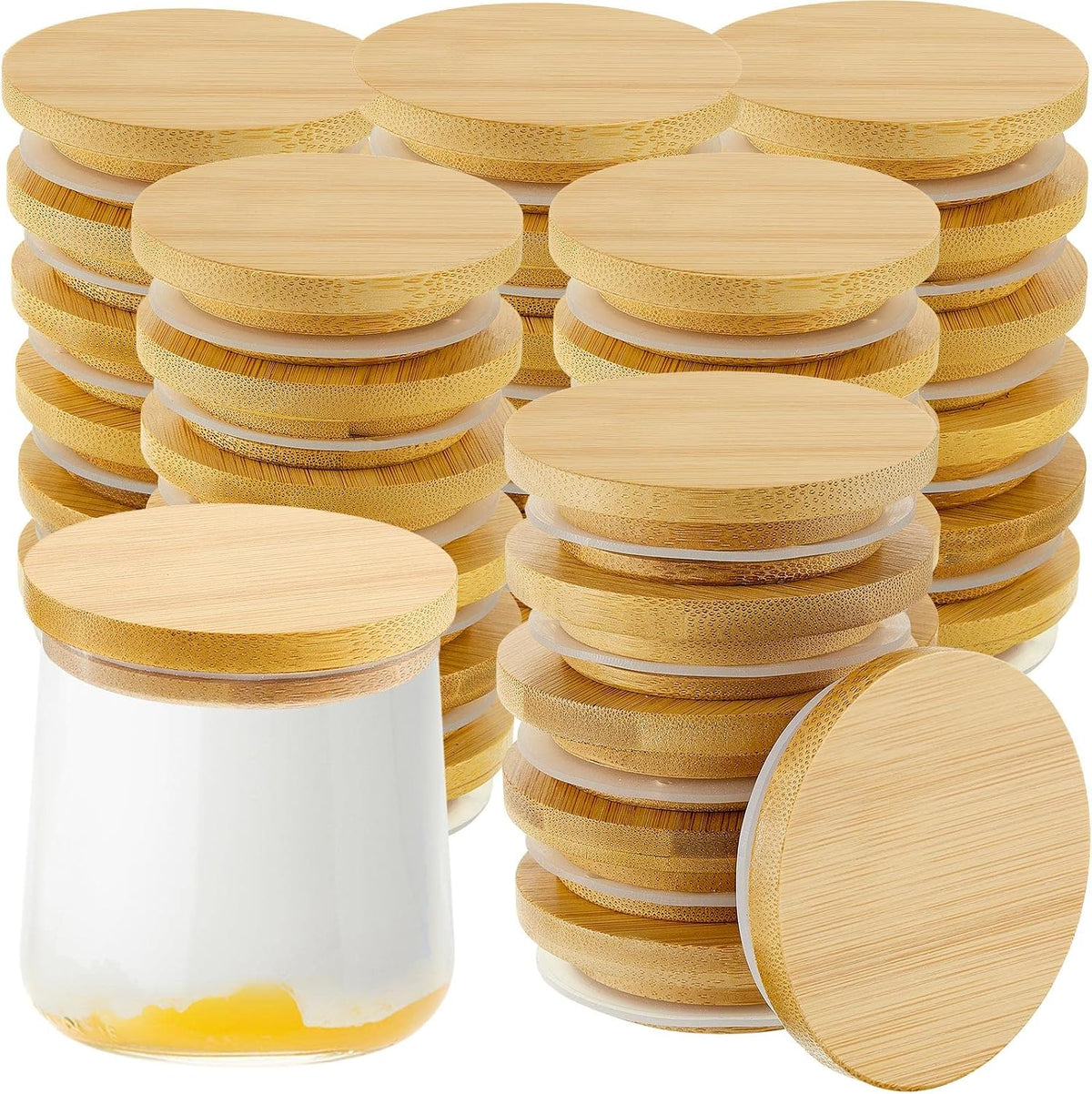 Sawysine 36 Pack 5oz Yogurt Jar Lids Compatible with Oui Jars Bamboo