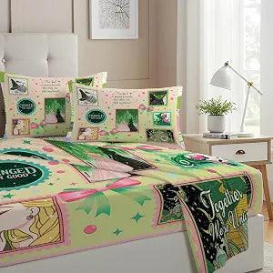 Allenjoy Green Witch Pink Princess Sheets Set with Fitted Sheet, Flat Sheet and 1 Pillowcase for Teens Girls Fans Women Bedding Bedroom Nursery Room Decor, Machine Washable Durable, Twin Size
