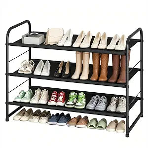 Ekisemio 3-Tier Stackable Shoe Rack  Expandable & Adjustable Fabric Shoe Organizer, Space-Saving for Closet, Black