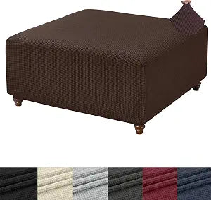 ANWUCHEN Knitted Jacquard Ottoman Cover - Thick Slipcover for Square Ottoman & Foot Stool with Elastic Bottom