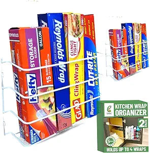Evelots Kitchen Wrap & Food Bag Organizer Wall/Cabinet Mount, 2-Pack, White