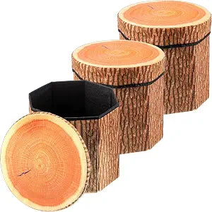 Amylove 3 Pack Tree Stump Stool Toy Storage Ottoman 12 Inch,Classic