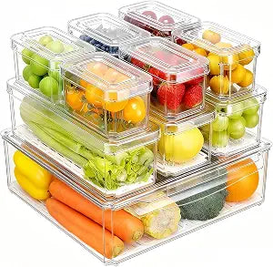 Pure Future 10-Pack Fridge Organizers and Storage Clear Container with Lids