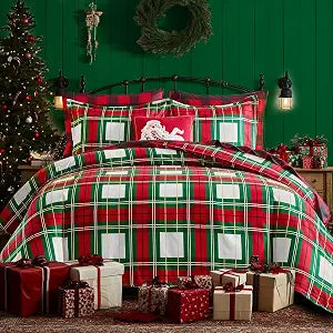 Tititada Green Christmas Plaid Duvet Cover Set Queen Soft Microfiber- Red Green Buffalo Check Plaid Printed Holiday Decor Bedding Set for All Season, 1 Duvet Cover and 2 Shams