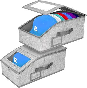 Hat Storage for Caps, Stackable Hat Organizer Boxes, Grey 2PCS