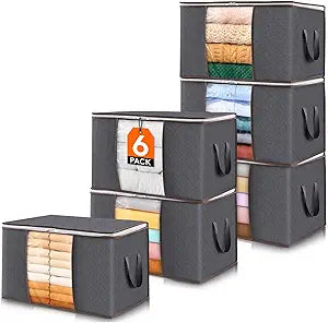 Lifewit 6 Pack Clothes Storage Bins with Lids, Foldable Blanket Storage Bags with Zippers, Clear Window and Reinforced Handles, Closet and Organization for Clothing, Sweater, Comforter, Bedding