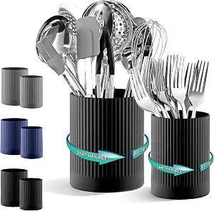 Kyraton Cooking Utensils Holder 2pcs, 360 Rotating Heavy Duty Plastic Kitchen Utensil Holder for Countertop, The Small Utensil Crock for Cutlery Silverware, Tooth Brush, Desk Pencil Pen