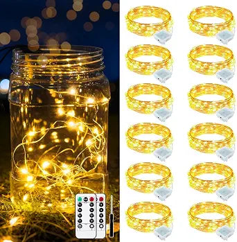 12 Pack Battery Powered Fairy Lights with Remote Control and Timer 8 Lighting Modes, 7ft 20LED Mini Lights for Mason Jars Christmas Trees Party and Weddings Indoor/Outdoor (12, Warm White)