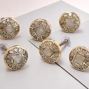 Indian Shelf Mother of Pearl Brass Cabinet Knobs Gold Drawer Pulls 6 Pack