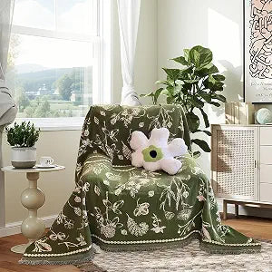 DREAMINGO Green Floral Armchair Cover Farmhouse Botanical Jacquard Recliner Couch Cover 1 Cushion Cozy Chenille Living Room Furniture Protector Chair Sofa Slipcovers Washable, X-Medium 71"x91"