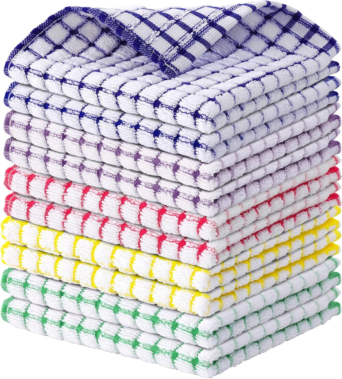 Kitinjoy Cotton 10 Pack Terry Kitchen Dish Cloths, Mixed Color