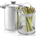 AVLA Asparagus Pot, 4 Quart Stainless Steel Steamer Cooker, Vegetable Asparagus Cooker with Removable Basket and Lid for Pasta, Spaghetti, Boiled Eggs, Shrimp, Oil Deep Fry Pan for French Fries