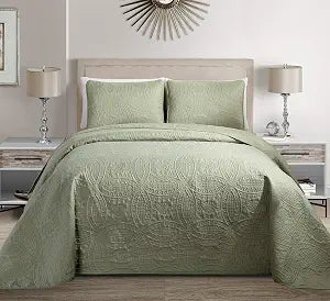 Fancy Collection Embossed Coverlet Bedspread Over Size Set Solid # Austin (Light Green, Full/Queen)