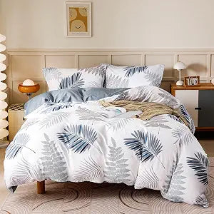 OAITE Queen Duvet Cover Set 3pcs 100% Cotton Blue Leaf