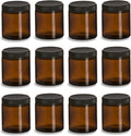 North Mountain Supply 6 Ounce Amber Glass Straight Sided Mason Canning Jars - With 63mm Black Plastic Lids - Case of 12