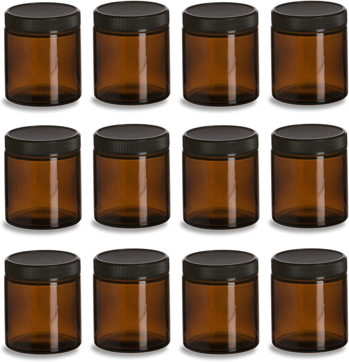 North Mountain Supply 6 Ounce Amber Glass Straight Sided Mason Canning Jars - With 63mm Black Plastic Lids - Case of 12