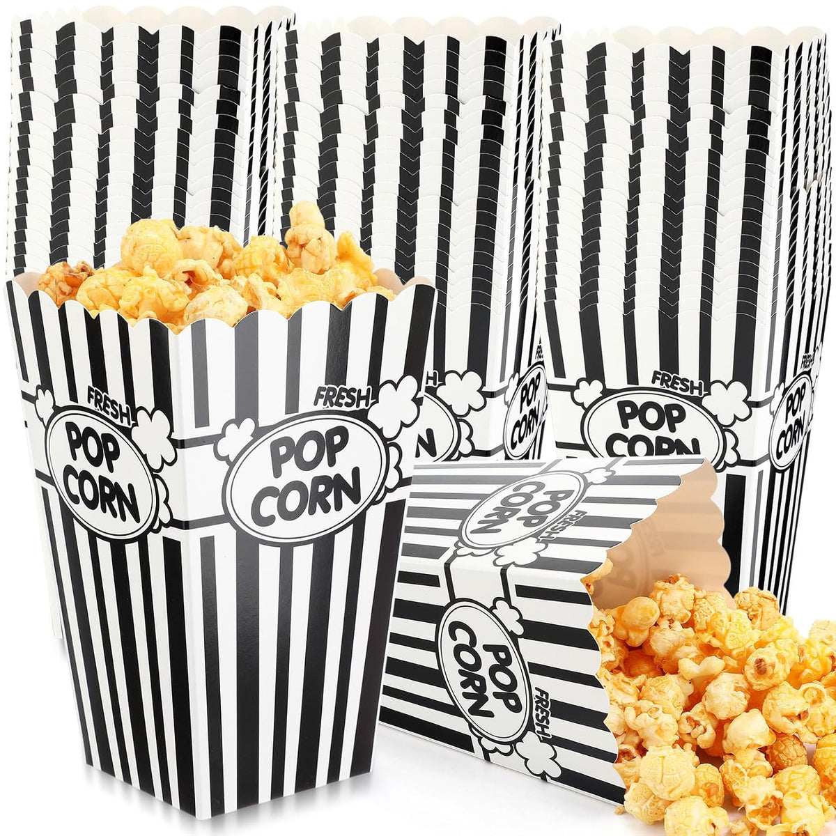 Xinnun 100 Pcs Popcorn Boxes Classic Stripe 32oz, Black and White