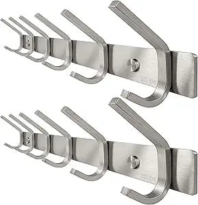 WEBI 2 Packs, Heavy Duty Stainless Steel 304 Hook Rail Coat Rack, Satin Finish, Great Home Storage & Organization for Bedroom, Bathroom, Foyers, Hallways