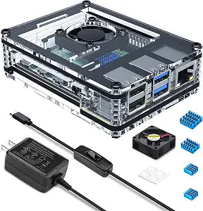 Miuzei Case for Raspberry Pi 4 with Fan 5V 3A Power Supply 4 Pcs Heatsinks