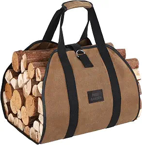FEED GARDEN Firewood Carrier Bag Heavy Duty Waxed Canvas Log Carrier for Firewood Large Log Tote Fire Wood Carrying Bag with Handles for Easy Transport Carrying and Wood Stove Accessories