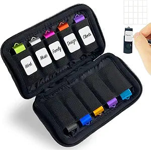 JBOS USB Flash Drive Case, 10-Slot Thumb Drive Organizer, 20 Labels, Black