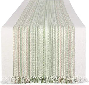 DII Everyday Collection Fringed Stripe Tabletop, Table Runner, 14x72, Thyme
