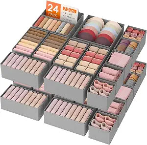 Lifewit Drawer Organizer Clothes for Closet, Gray, 24 Pack