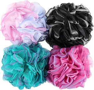 BTYMS Loofah Sponge 60 Gram Shower Pouf Bath Scrunchies Shower Puff Exfoliating Body Wash Scrubber Bath Puffs for Washing - Set of 4
