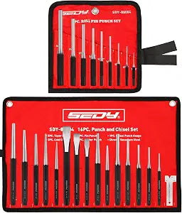 25-Piece Punch and Chisel Set with Roll Pin Punches, Includes Taper, Pin, Center Punches & Cold Chisels for Metalworking, Automotive, and Craft Use
