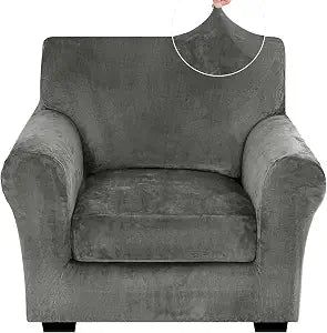 XINEAGE 2-Piece Velvet Armchair Sofa Cover, Couch Covers for Dog,Gray