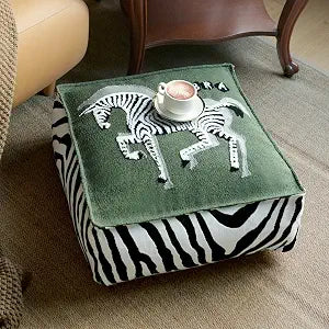 Embroidered Unstuffed Square Pouf Ottoman, Green