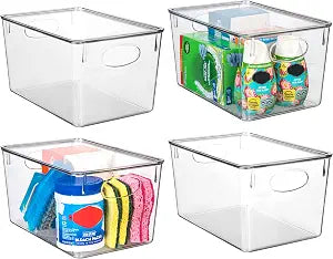 CLEARSPACE Plastic Storage Bins With lids  Perfect Kitchen Fridge Organizer, Pantry Organization, Cabinet Organizers (4 Pack)