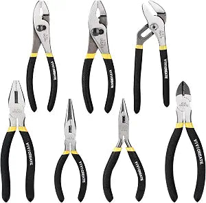 Vivicreate 7 Piece Pliers Set Heavy Duty Hand Tool Set with 8 Inch Groove Joint 8 Inch and 6 Inch Slip Joint 7 Inch Linesman 6 Inch Diagonal and Long Nose Pliers for Home Garage DIY Repair