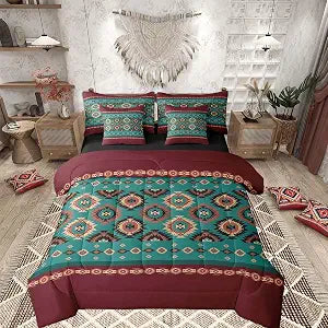 Feelyou Southwestern Aztec Comforter Set Queen Size 7 Pieces Native American Tribal Bedding Set Kids Adult Western Decor Bed in a Bag with Comforter, Sheets, Pillowcases, Cushion Covers Bedroom Decor