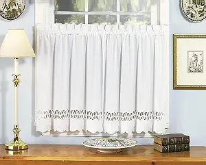 Today's Curtain, Hellina Tapework Tier 24", White, 60" W x 24" L