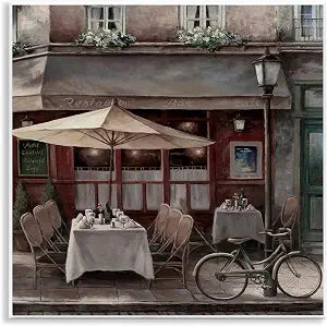 Bistro Cityscape Dining Room, 12 x 12 Inch Mounted Print on Wall Plaque